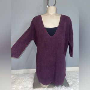 Express plum purple sparkle v-neck sweater tunic long top shirt woman’s small
